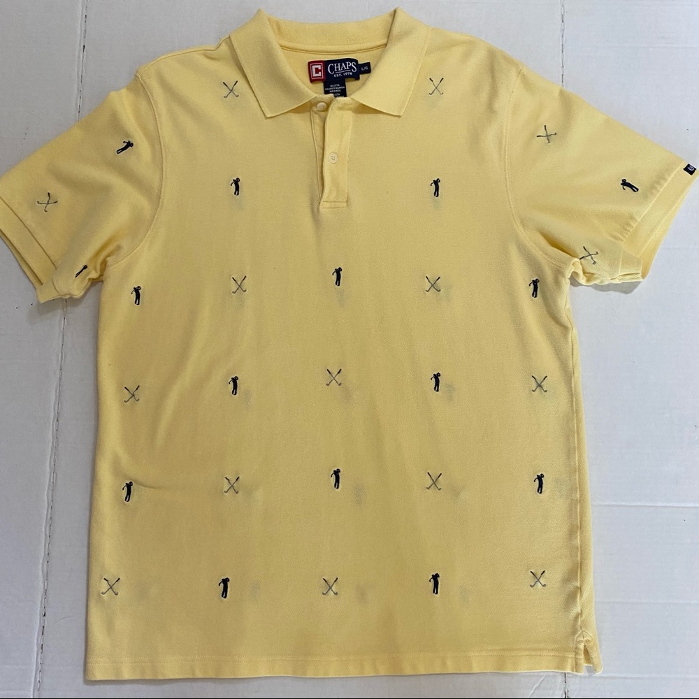 Chaps Men Size Large Short-Sleeved Yellow Embroidered Golfer/Club Polo Shirt
